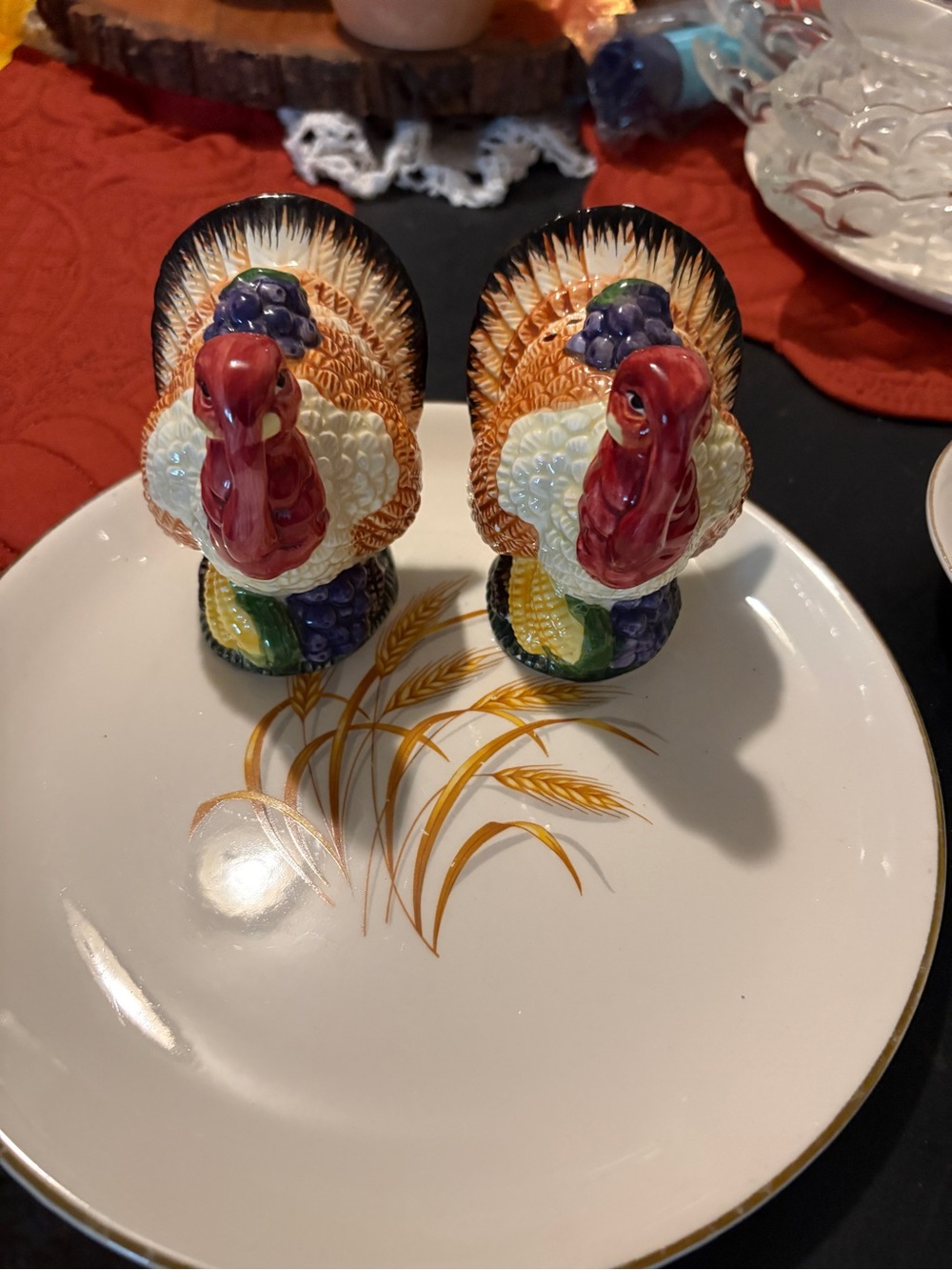Hand-Painted Ceramic Turkey Salt and Pepper Shaker Set - Red, Orange, Green - Picture 2 of 3